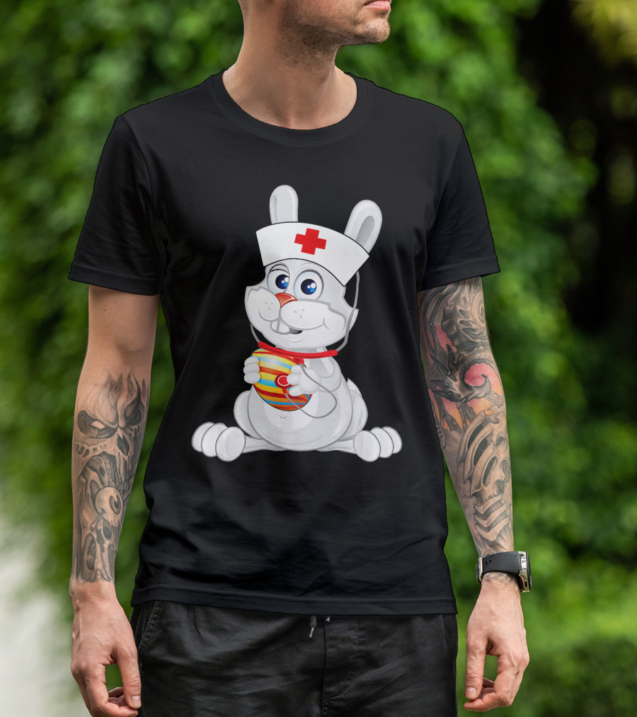 Cute Rabbit Bunny Nurse With Easter Egg And Stethoscope T-Shirt