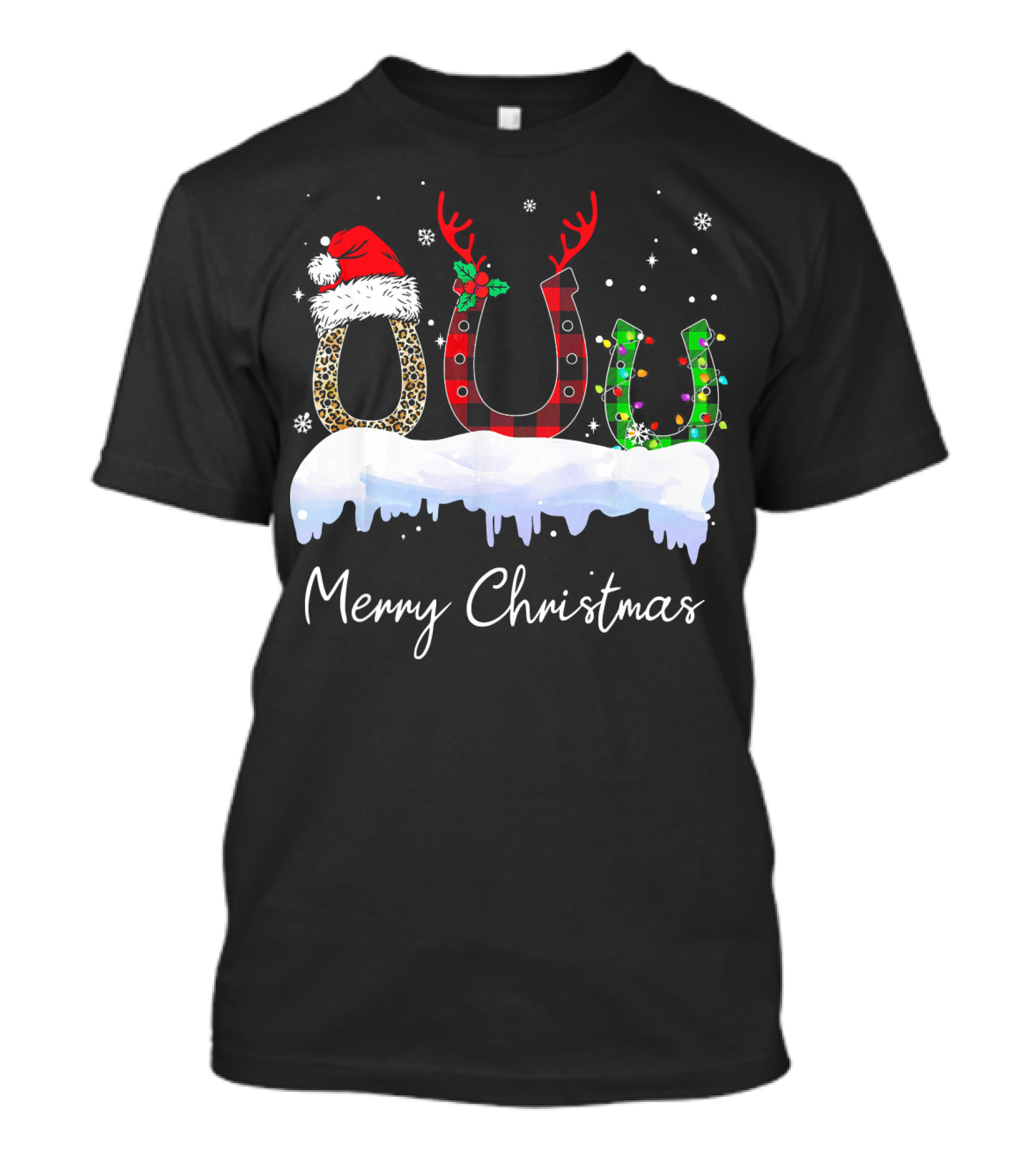 Merry Christmas Buffalo Plaid Horseshoe Horse Lover T-Shirt