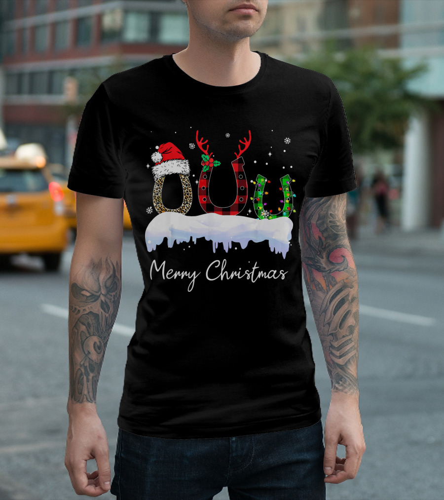 Merry Christmas Buffalo Plaid Horseshoe Horse Lover T-Shirt
