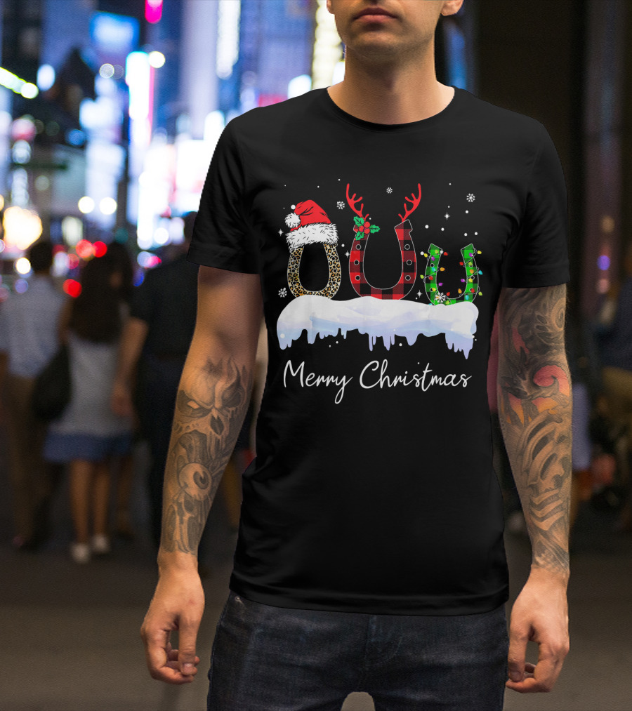 Merry Christmas Buffalo Plaid Horseshoe Horse Lover T-Shirt