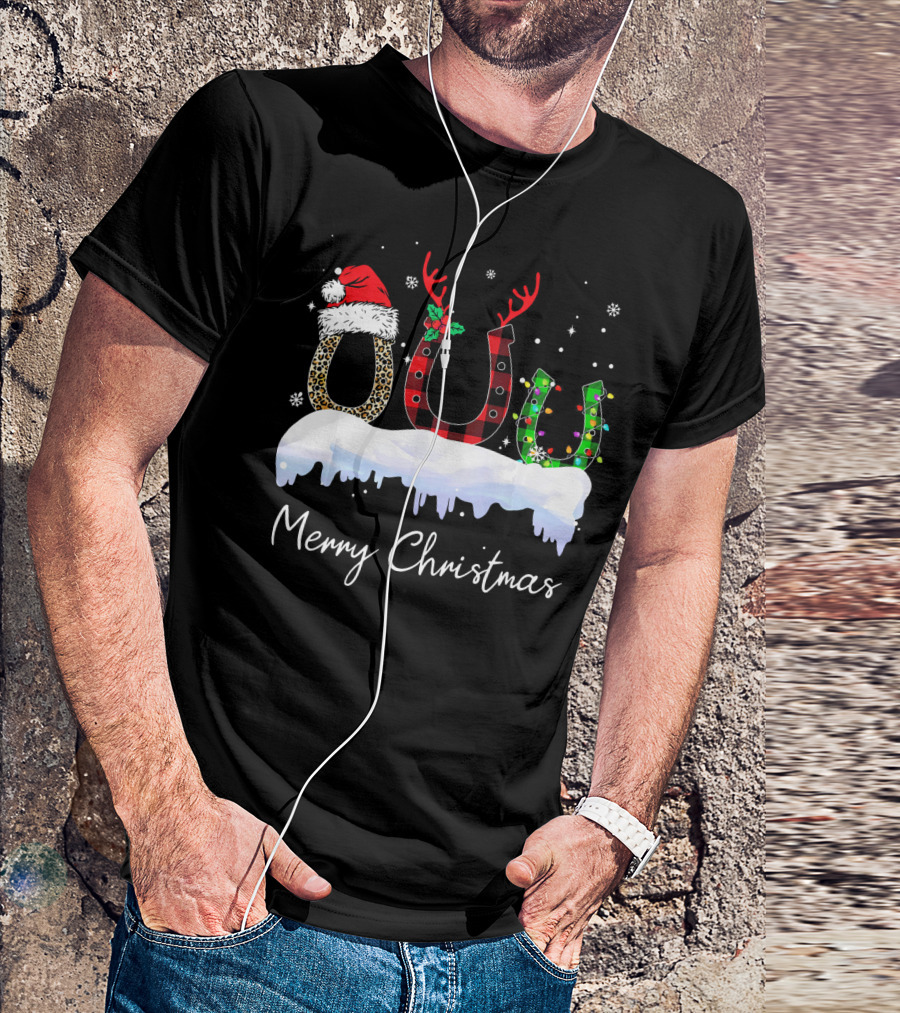 Merry Christmas Buffalo Plaid Horseshoe Horse Lover T-Shirt