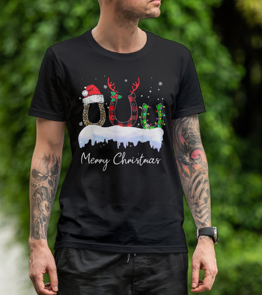 Merry Christmas Buffalo Plaid Horseshoe Horse Lover T-Shirt