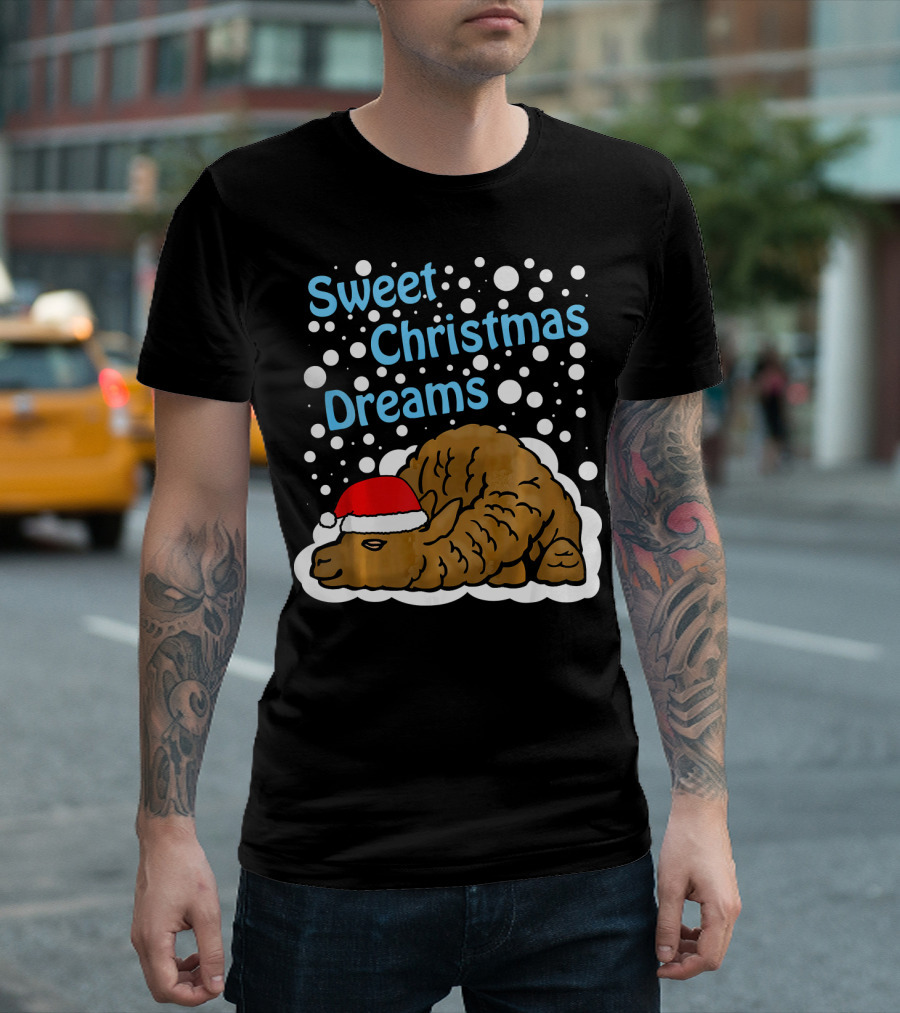 Sweet Christmas Dreams Llama Alpaca With Santa Hat T-Shirt