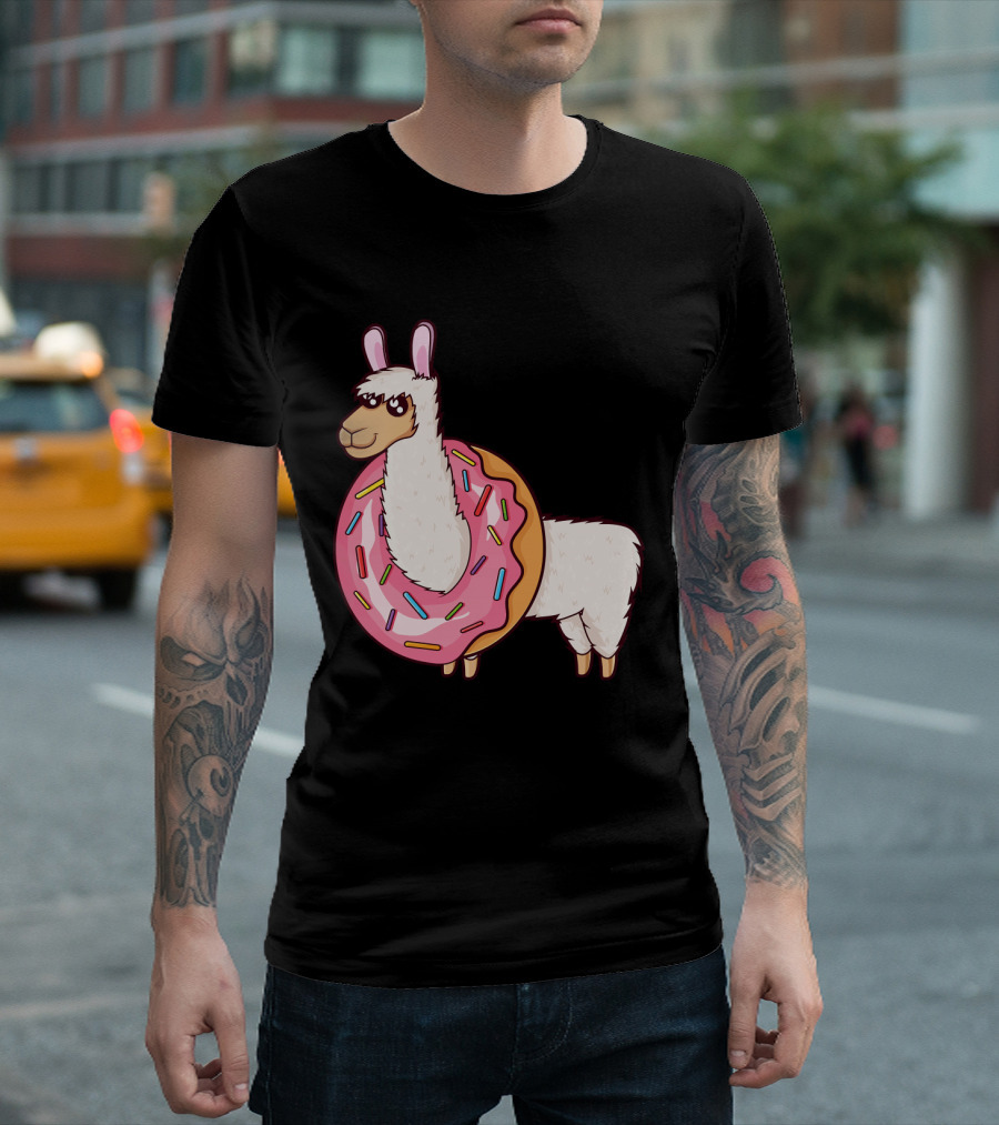 Cute Llama Sprinkles Donut Alpaca Long T-Shirt