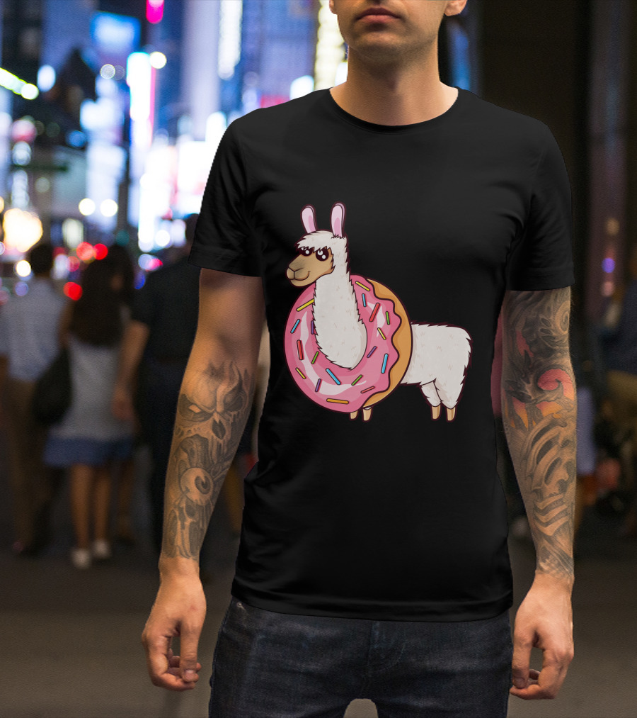 Cute Llama Sprinkles Donut Alpaca Long T-Shirt
