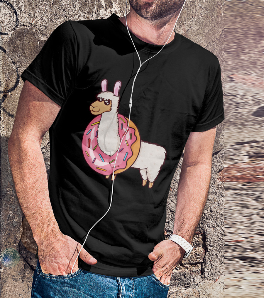 Cute Llama Sprinkles Donut Alpaca Long T-Shirt
