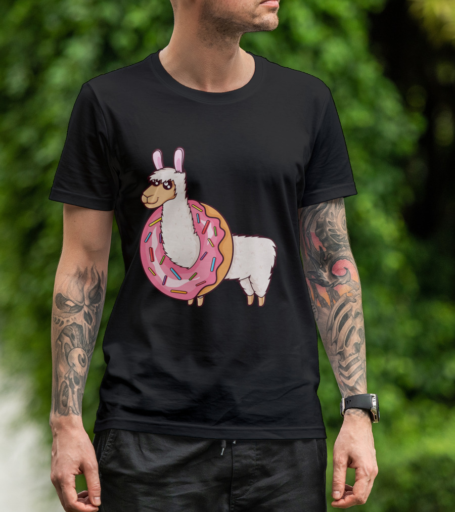 Cute Llama Sprinkles Donut Alpaca Long T-Shirt