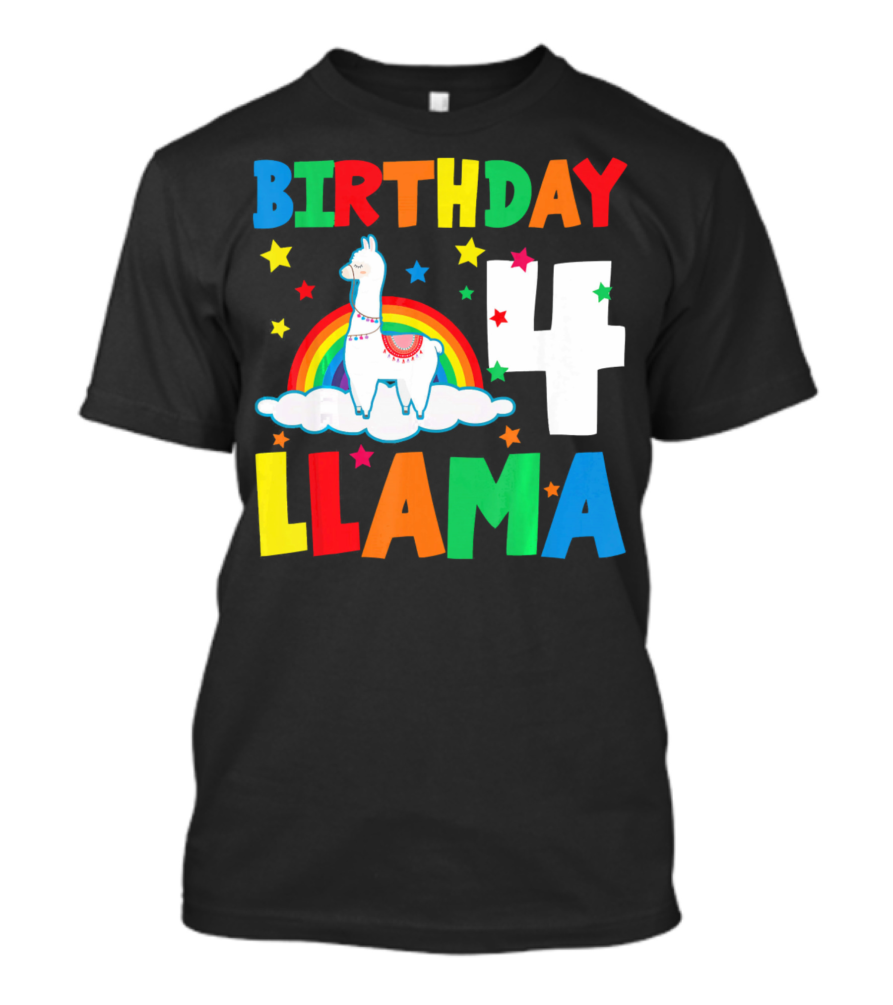 Birthday 4 Llama Rainbow Stars T-Shirt