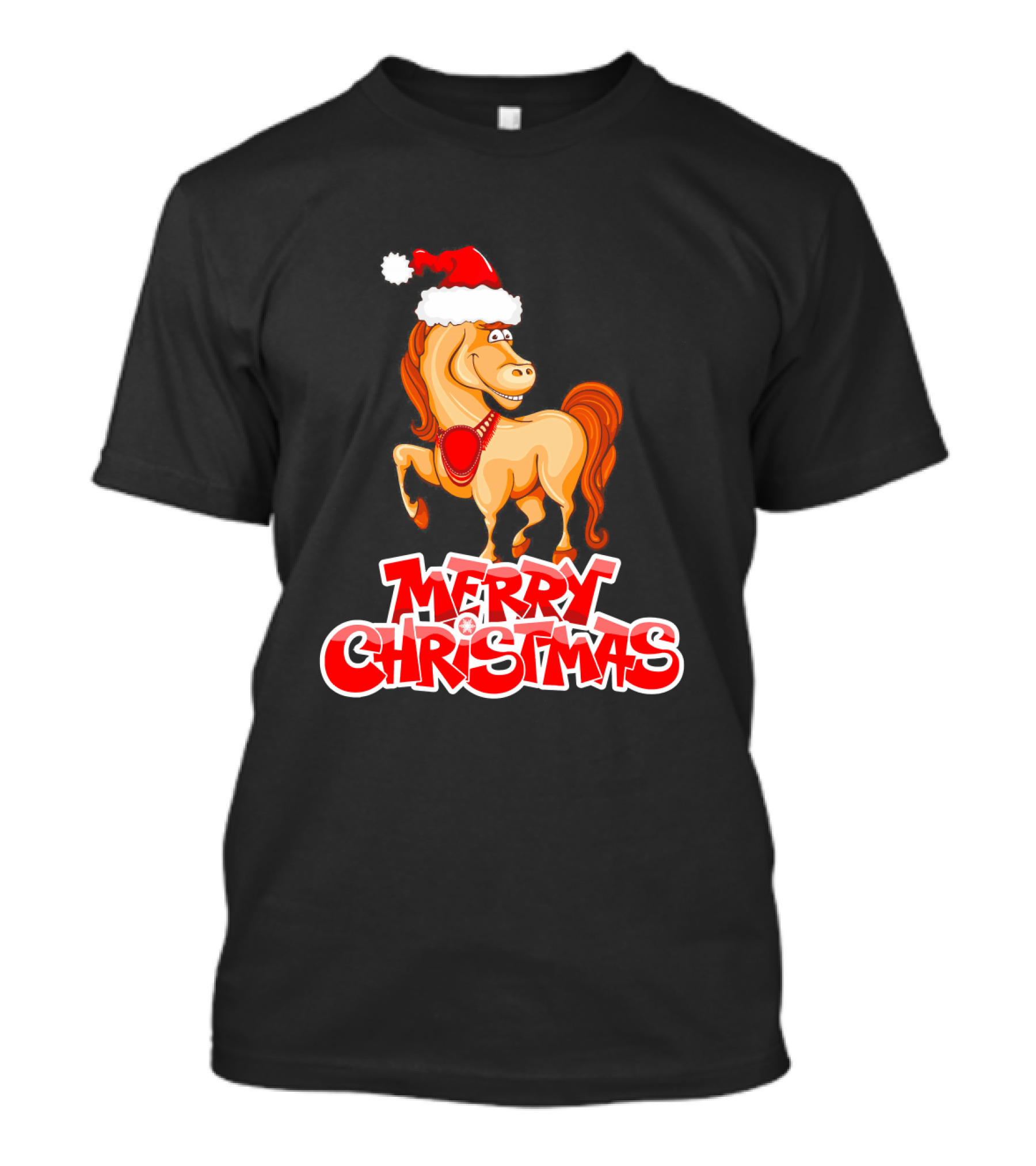 Merry Christmas Horse Santa Hat T-Shirt