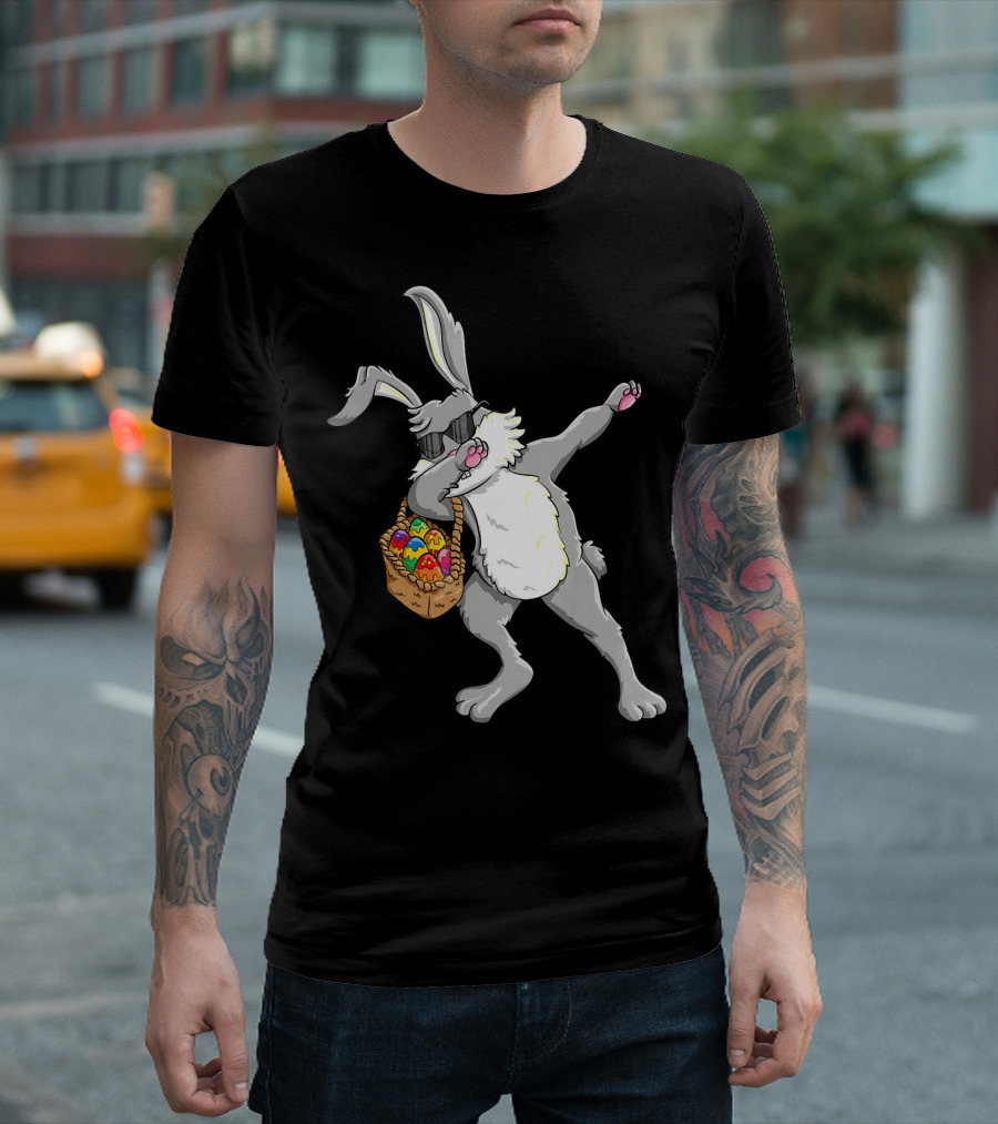 Dabbing Easter Bunny with Basket of Colored Eggs T-Shirt
