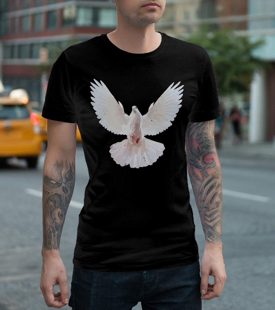 Beautiful White Dove Flying with Graceful Wings Spread T-Shirt