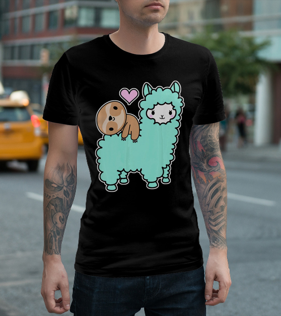 Cute Sloth and Llama Kawaii Best Friends with Heart T-Shirt
