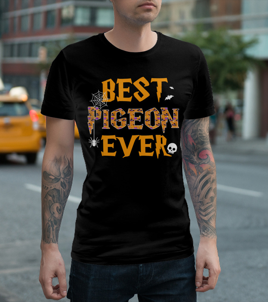 BEST PIGEON EVER Halloween Spider Web Skull Bats T-Shirt
