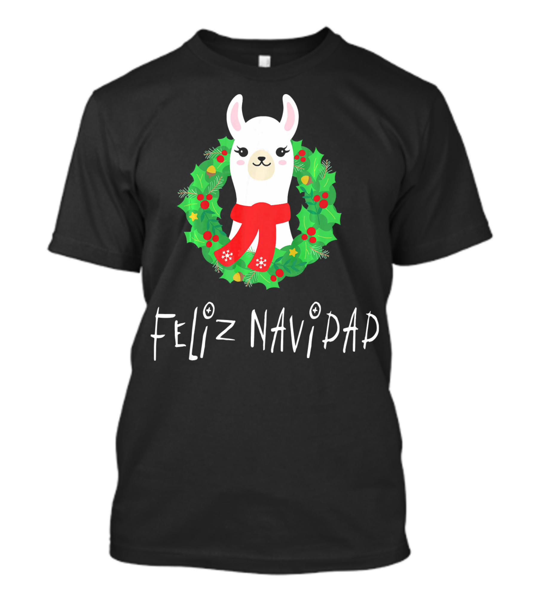 Feliz Navidad Christmas Llama Wreath T-Shirt