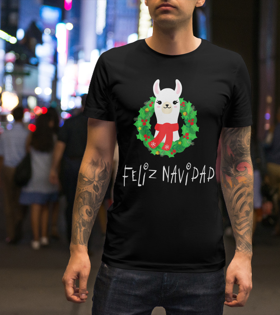 Feliz Navidad Christmas Llama Wreath T-Shirt