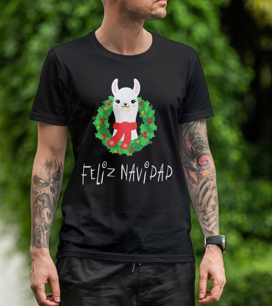 Feliz Navidad Christmas Llama Wreath T-Shirt