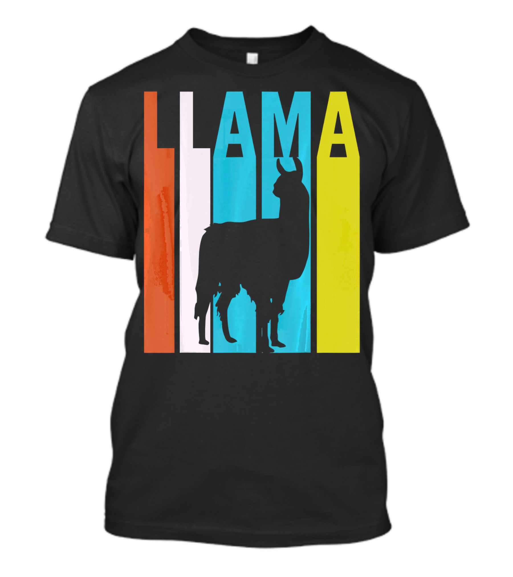 Llama Silhouette Retro Vintage Color Bars T-Shirt