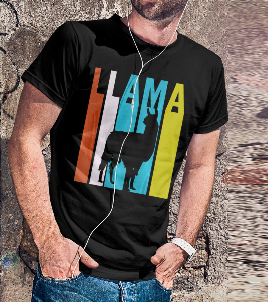 Llama Silhouette Retro Vintage Color Bars T-Shirt