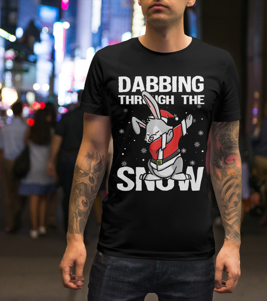 Dabbing Through The Snow Christmas Dabbing Rabbit Santa Claus T-Shirt