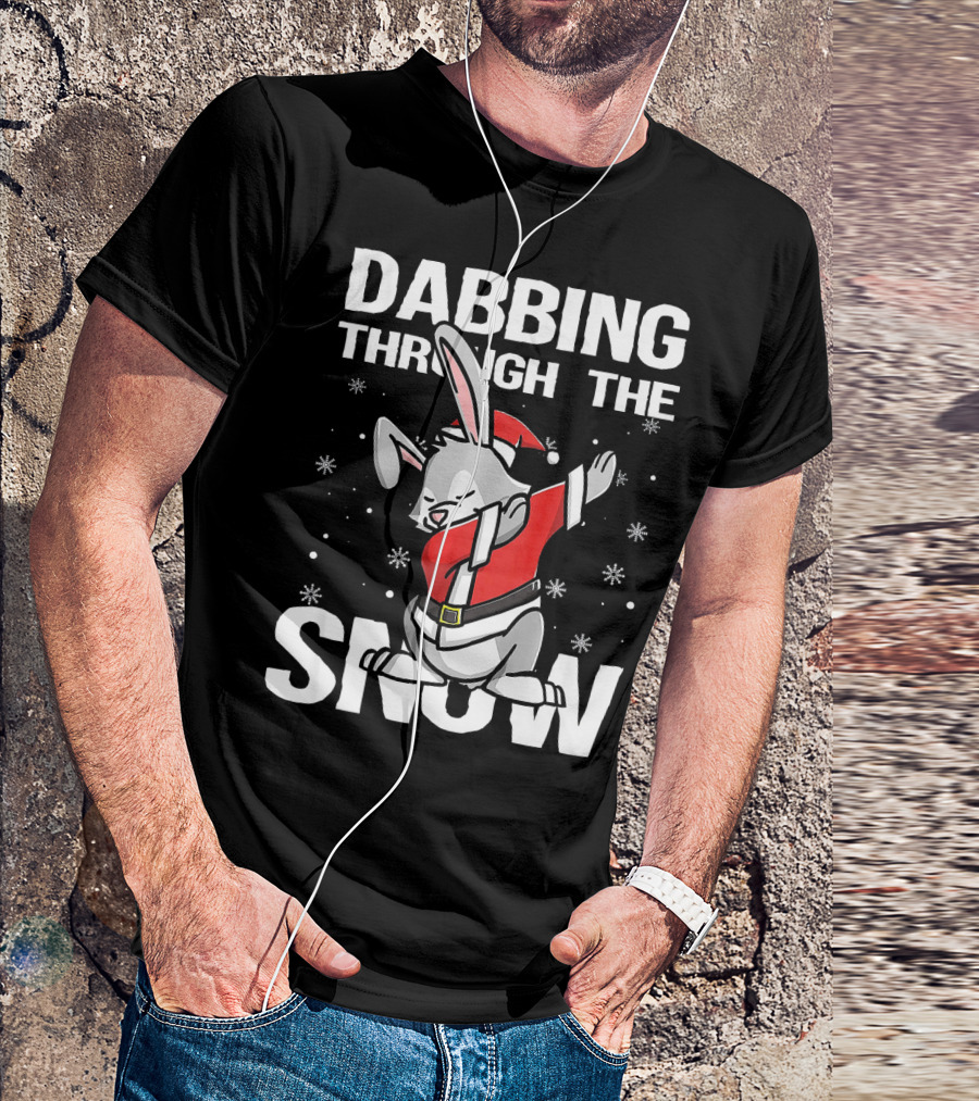 Dabbing Through The Snow Christmas Dabbing Rabbit Santa Claus T-Shirt