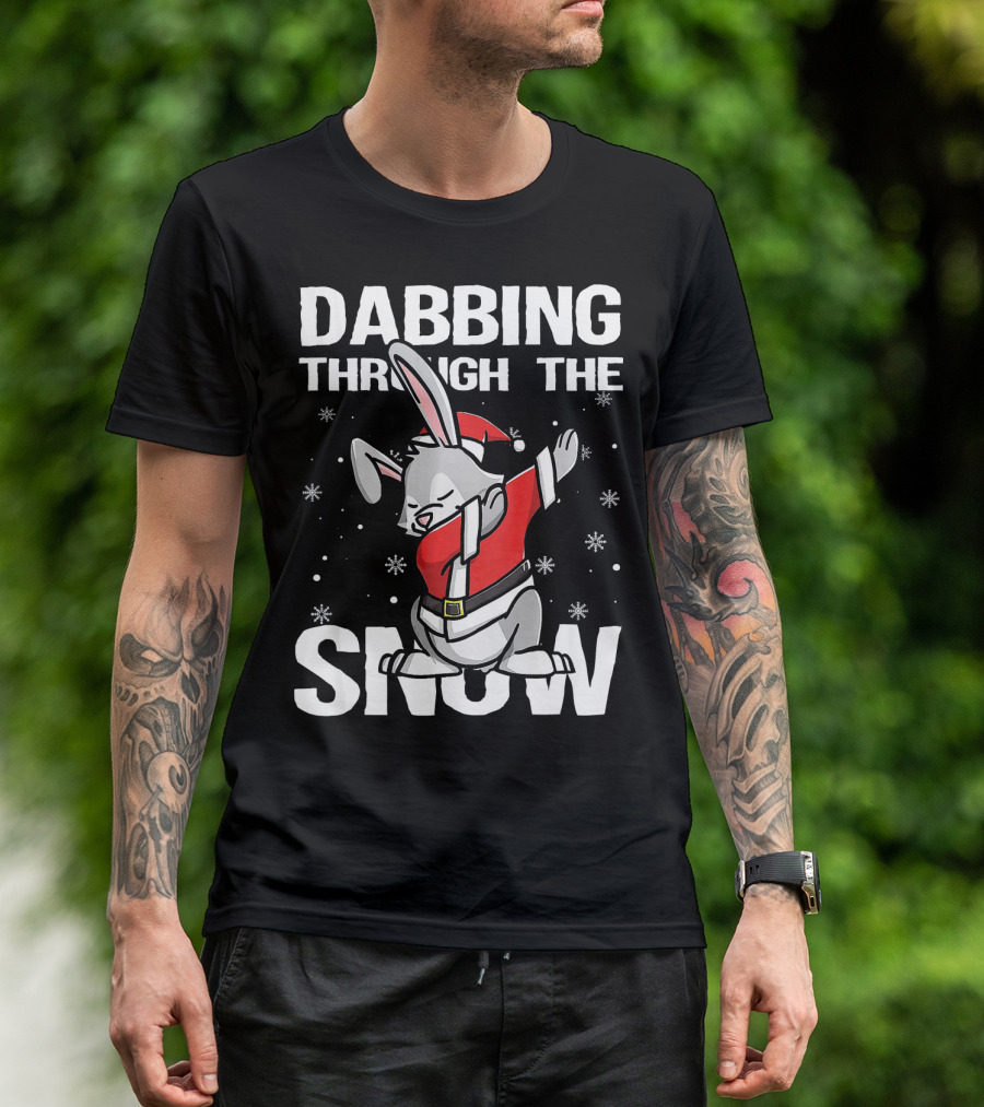 Dabbing Through The Snow Christmas Dabbing Rabbit Santa Claus T-Shirt