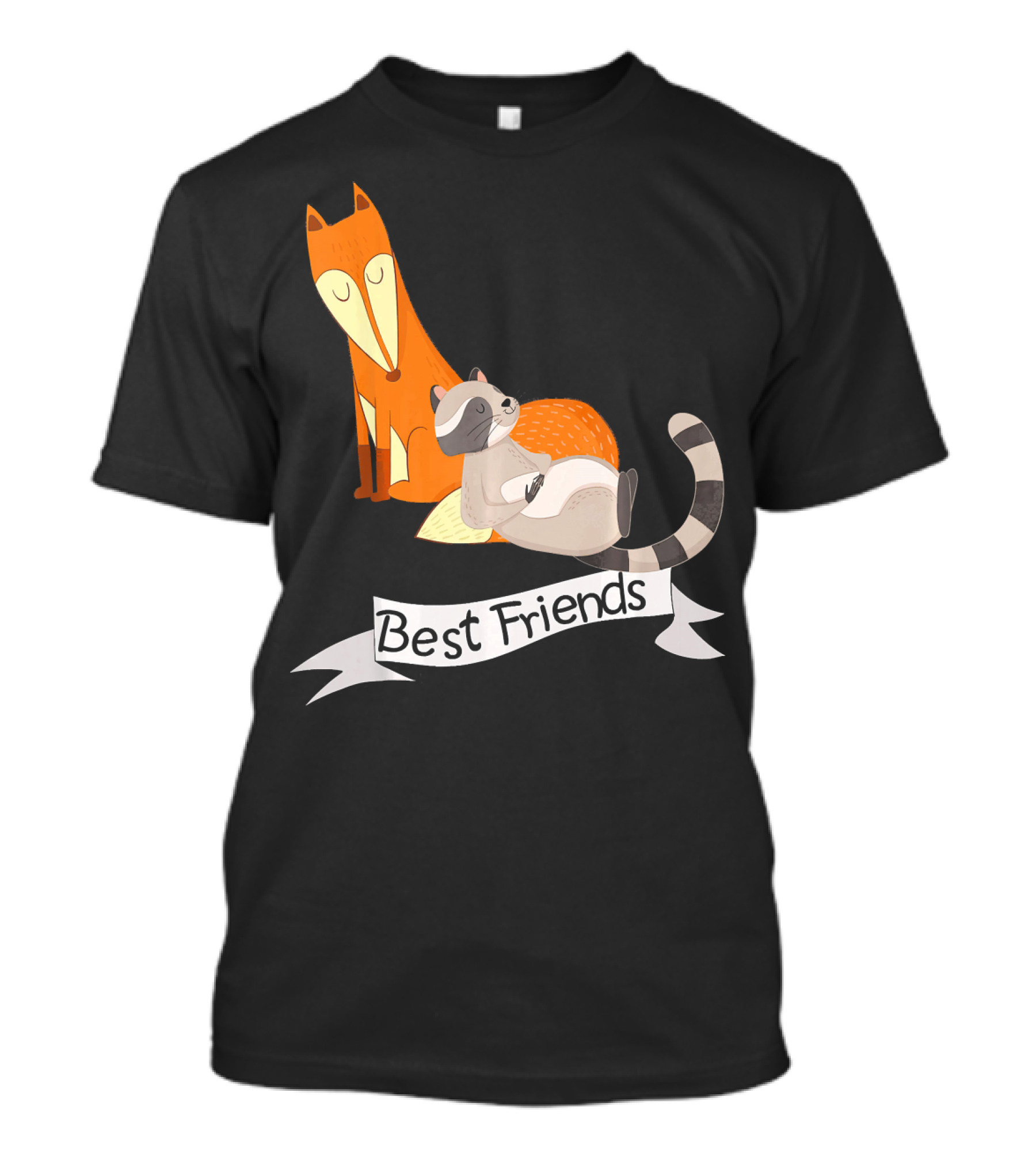 Best Friends Fox And Raccoon Cute Anim Relaxing Together T-Shirt