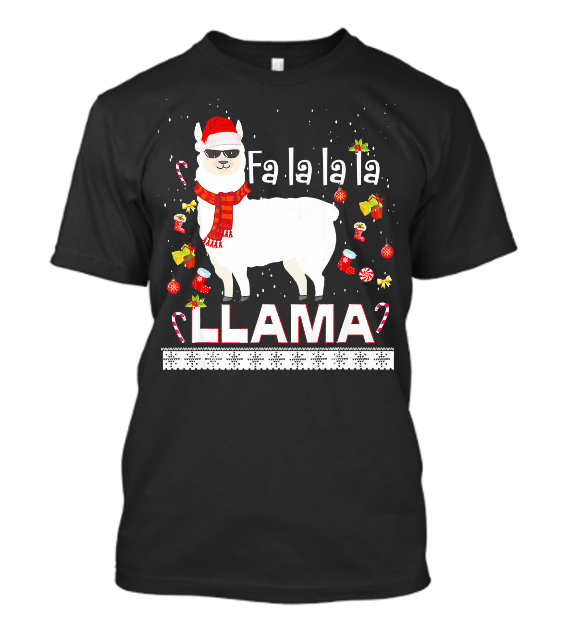 Fa La La La Llama Santa Hat Ugly Christmas T-Shirt