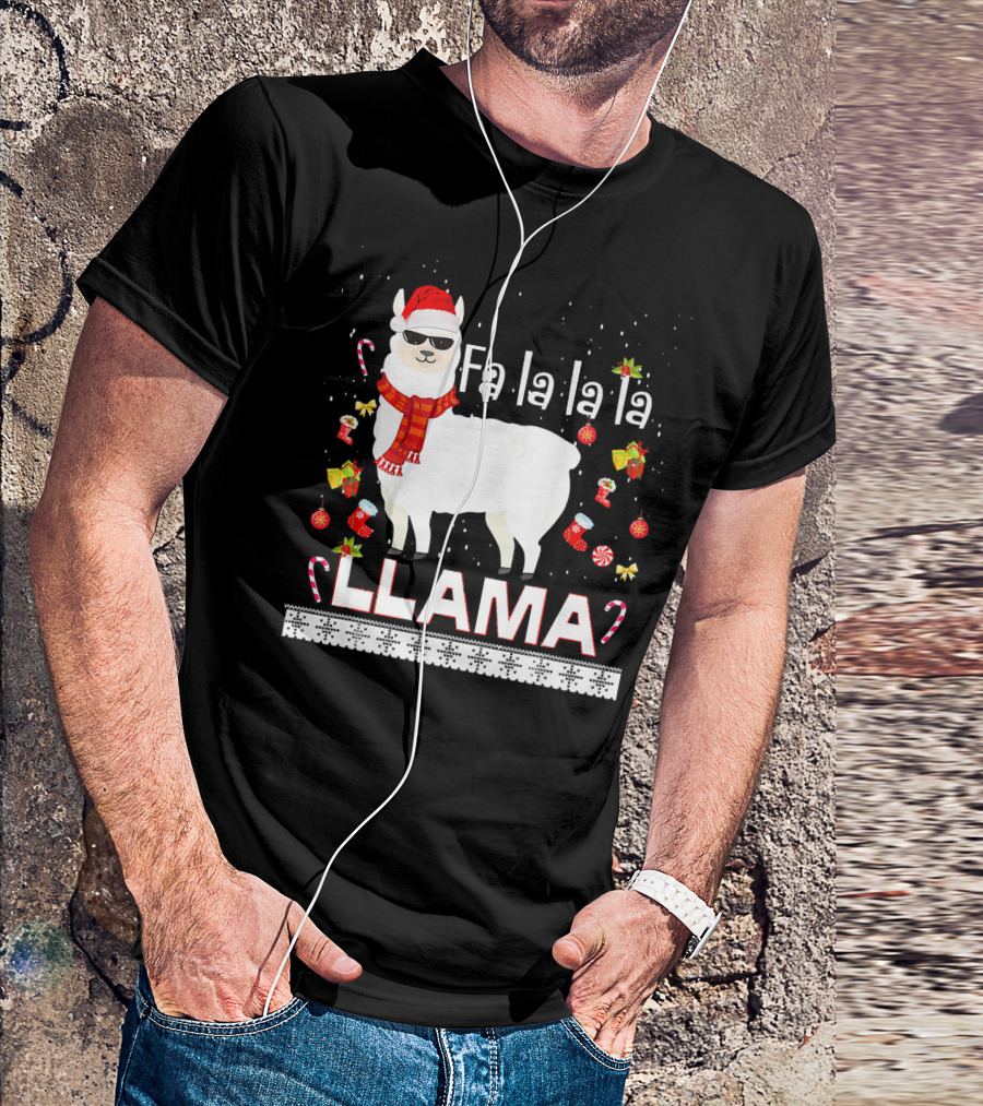 Fa La La La Llama Santa Hat Ugly Christmas T-Shirt