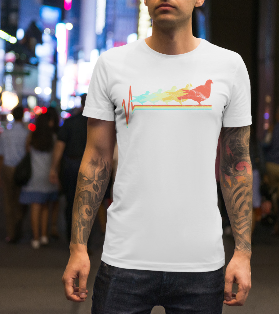 Dove Bird Doves Heartbeat Retro Colorful Line T-Shirt