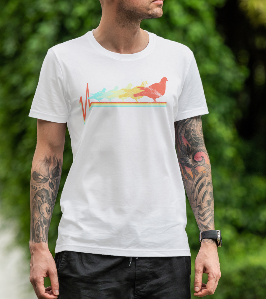 Dove Bird Doves Heartbeat Retro Colorful Line T-Shirt