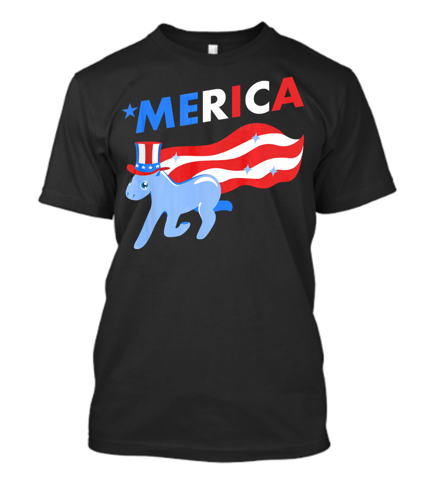 Merica Patriotic Pony With Uncle Sam Hat And American Flag Stripes T-Shirt