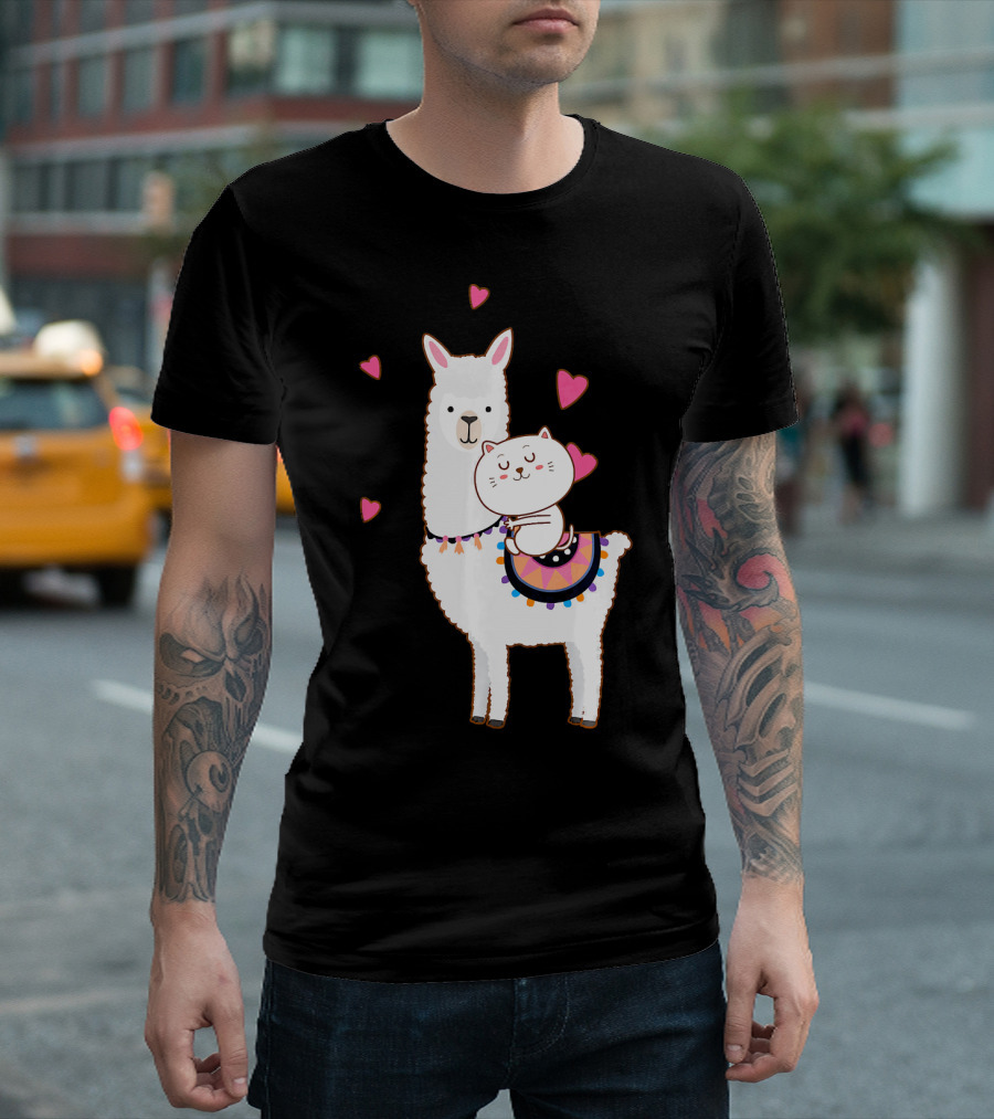 Heartwarming Cat Riding Llama Best Friends Alpaca Love T-Shirt