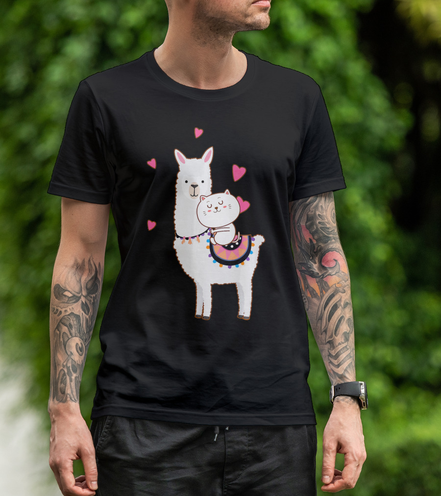 Heartwarming Cat Riding Llama Best Friends Alpaca Love T-Shirt
