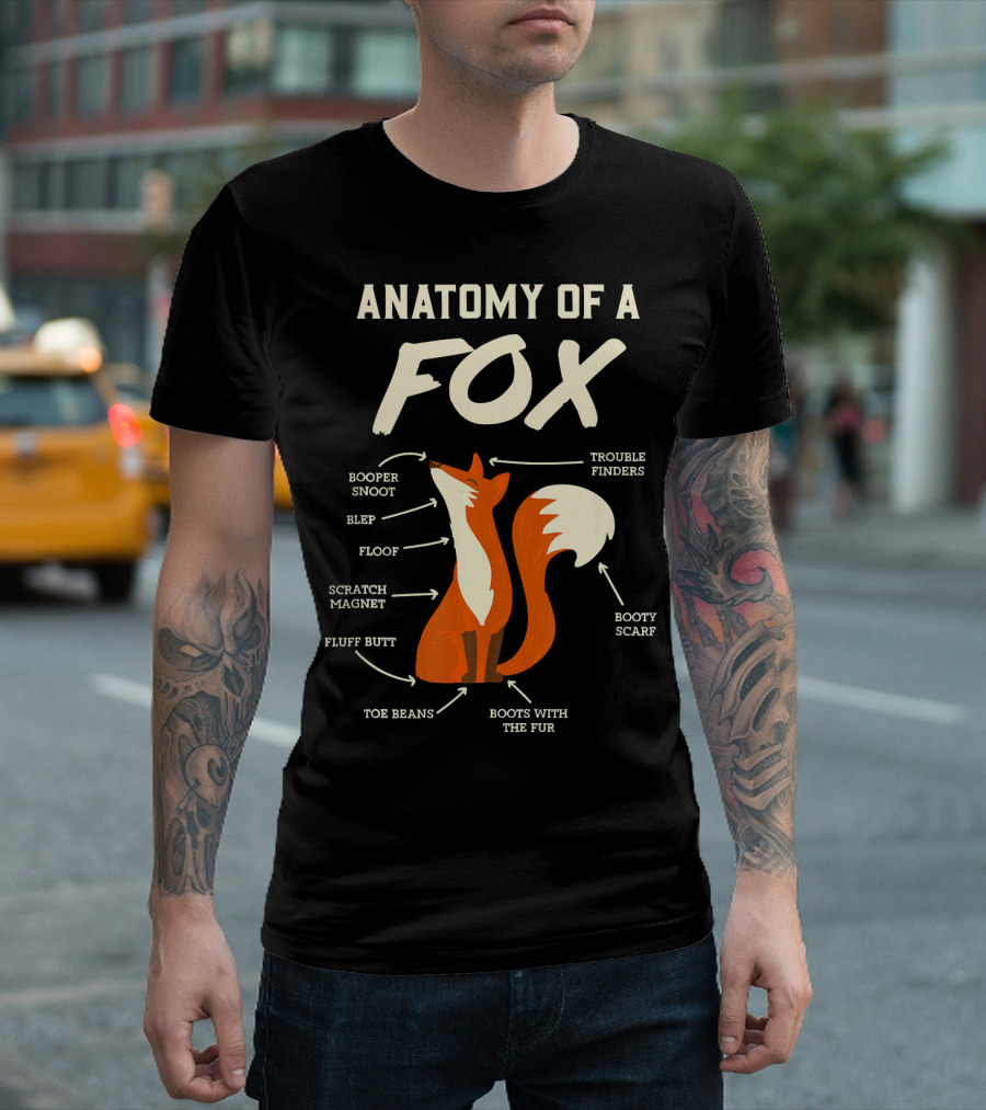 Anatomy Of A Fox Booper Snoot Floof Fluff Butt Toe Beans Trouble Finders Booty Scarf Boots With The Fur Furry Fandom Fan T-Shirt