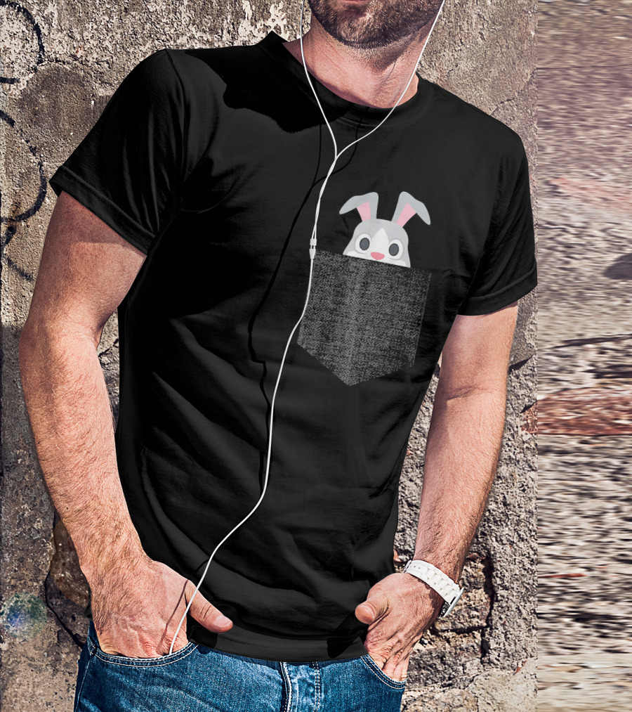 Bunny Rabbit Peeking Pocket Patch Easter Bunny T-Shirt