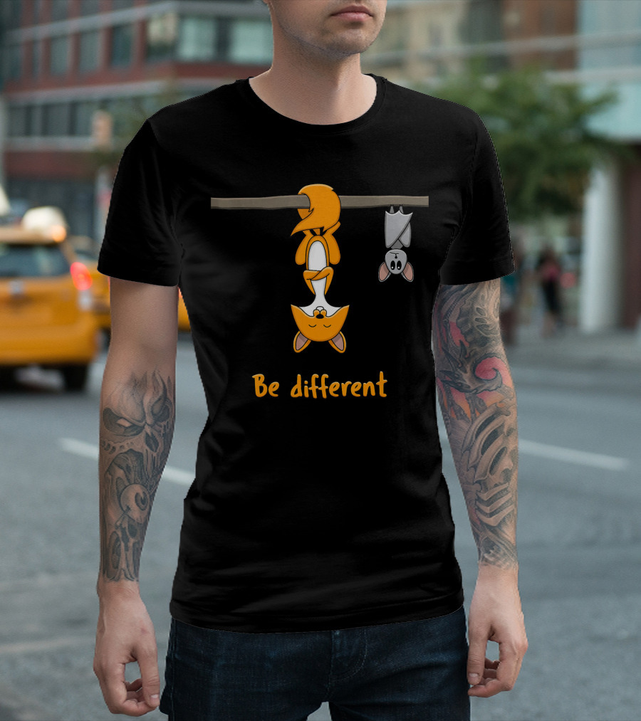 Be Different Red Fox with Bat Cute Chris Hanging Playfully T-Shirt