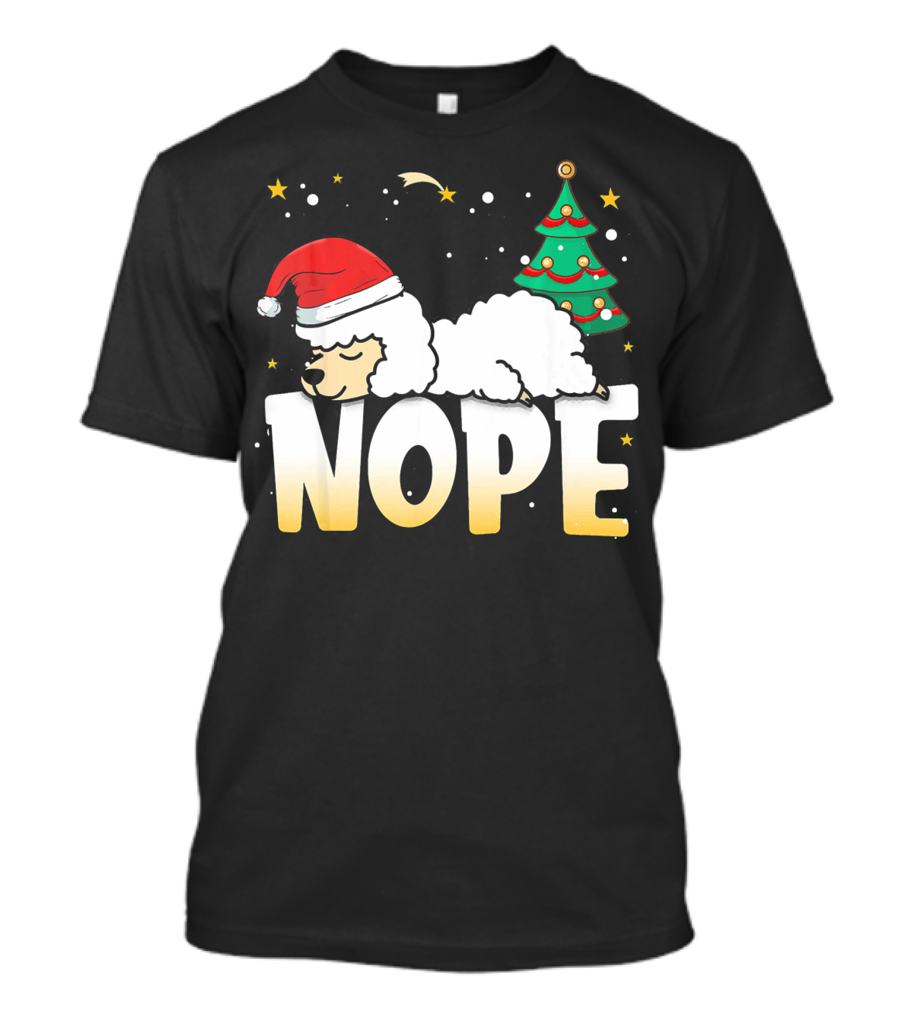 Christmas Llama Nope Lazy Alpaca Santa Hat Christmas Tree T-Shirt
