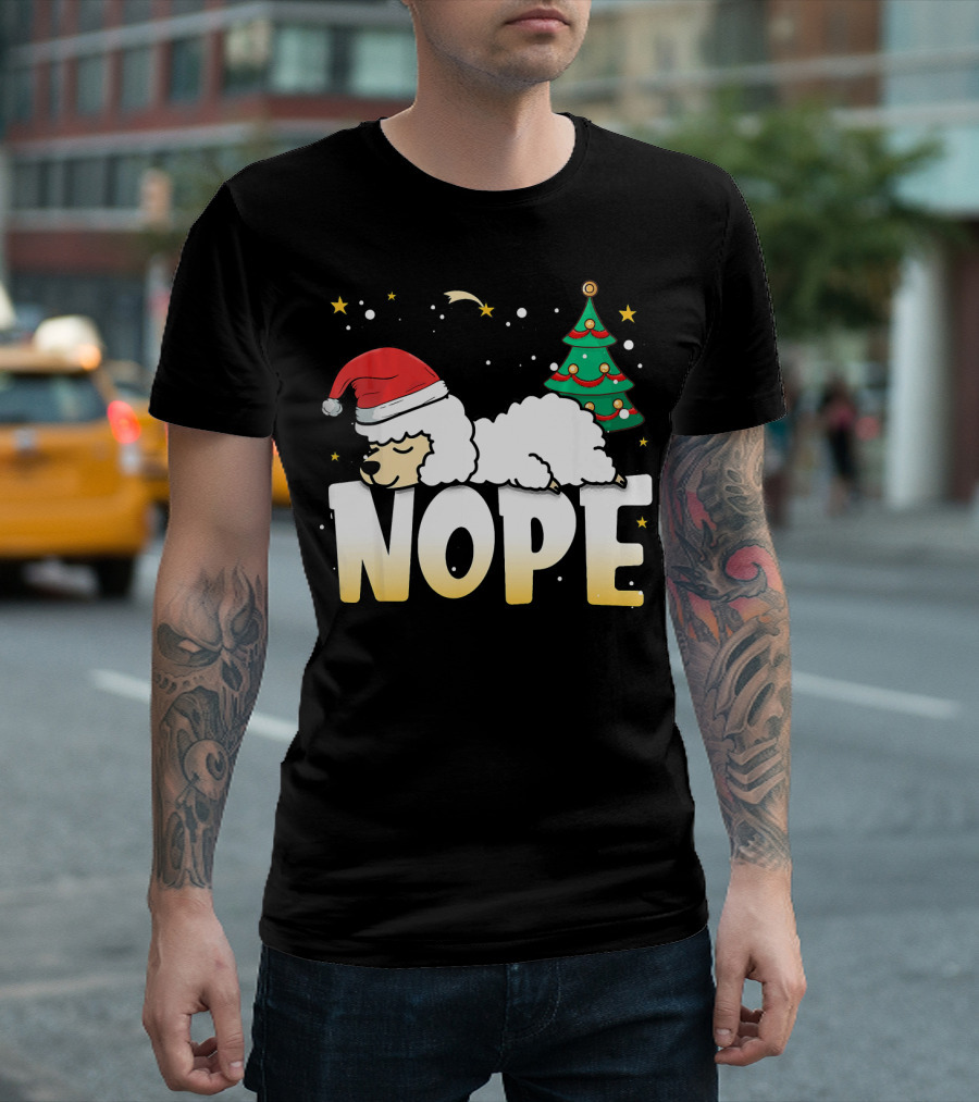 Christmas Llama Nope Lazy Alpaca Santa Hat Christmas Tree T-Shirt