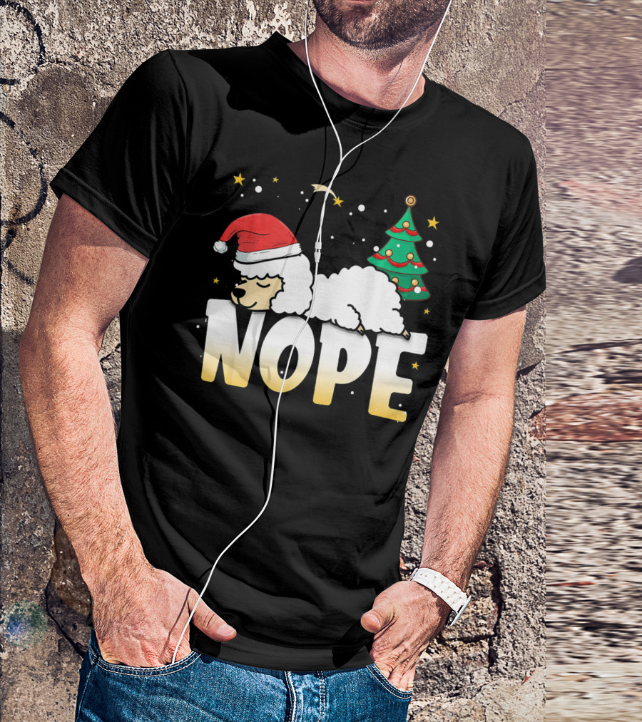 Christmas Llama Nope Lazy Alpaca Santa Hat Christmas Tree T-Shirt