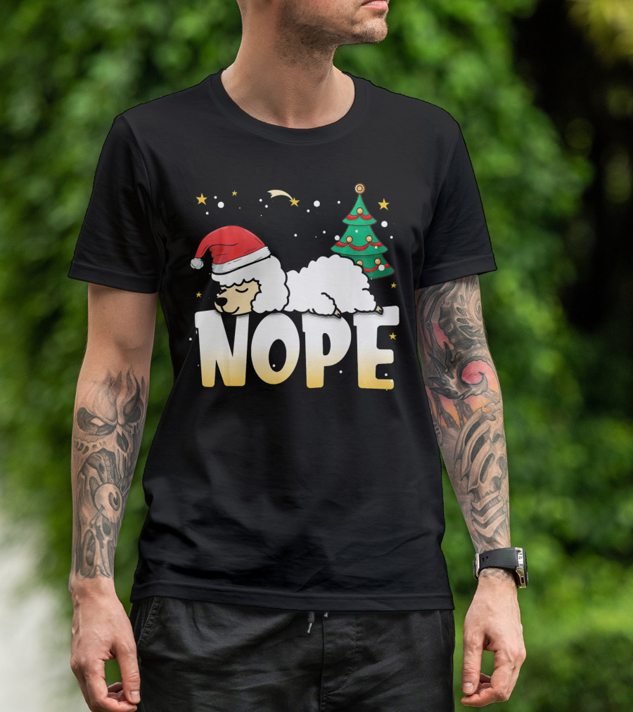 Christmas Llama Nope Lazy Alpaca Santa Hat Christmas Tree T-Shirt