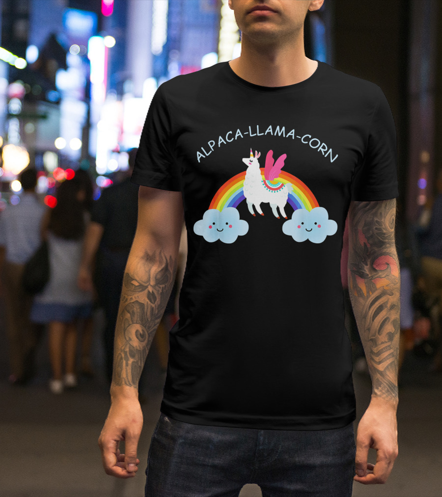 Alpaca Llama Corn Funny Unicorn Rainbow Cloud Wings T-Shirt