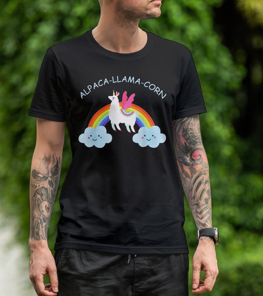 Alpaca Llama Corn Funny Unicorn Rainbow Cloud Wings T-Shirt