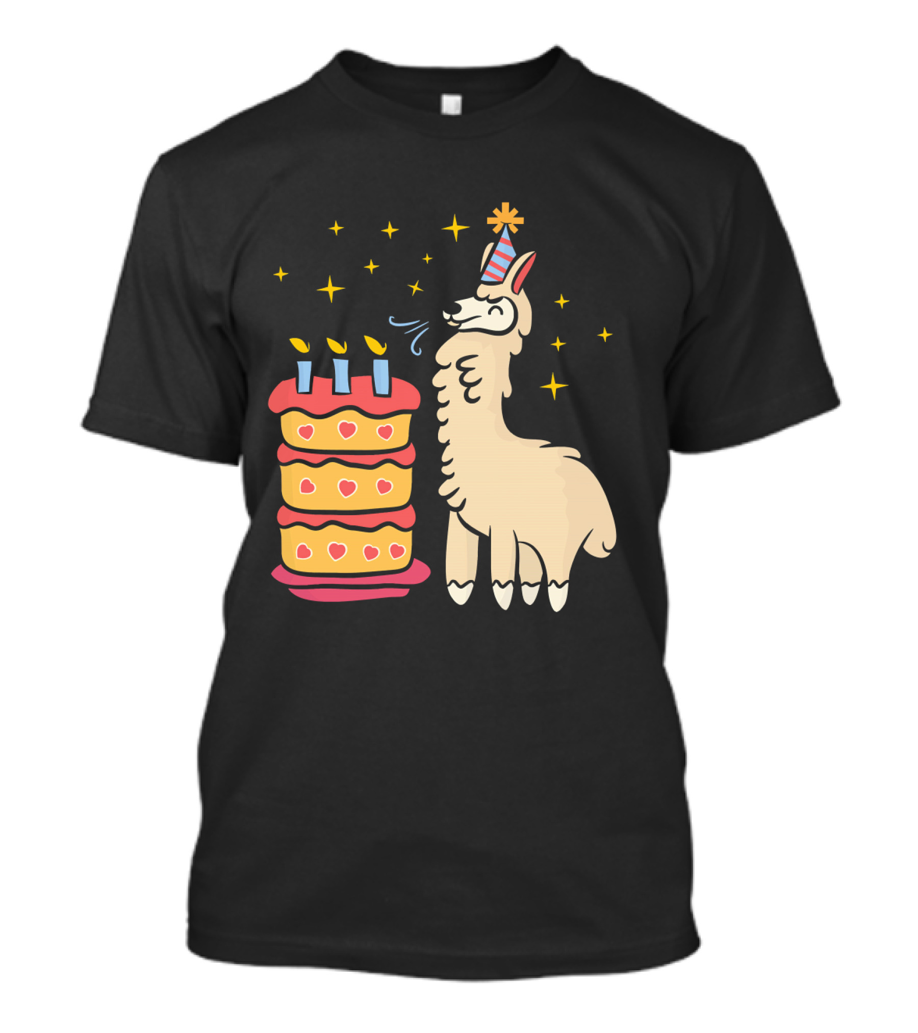 Birthday Llama With Cake And Stars T-Shirt