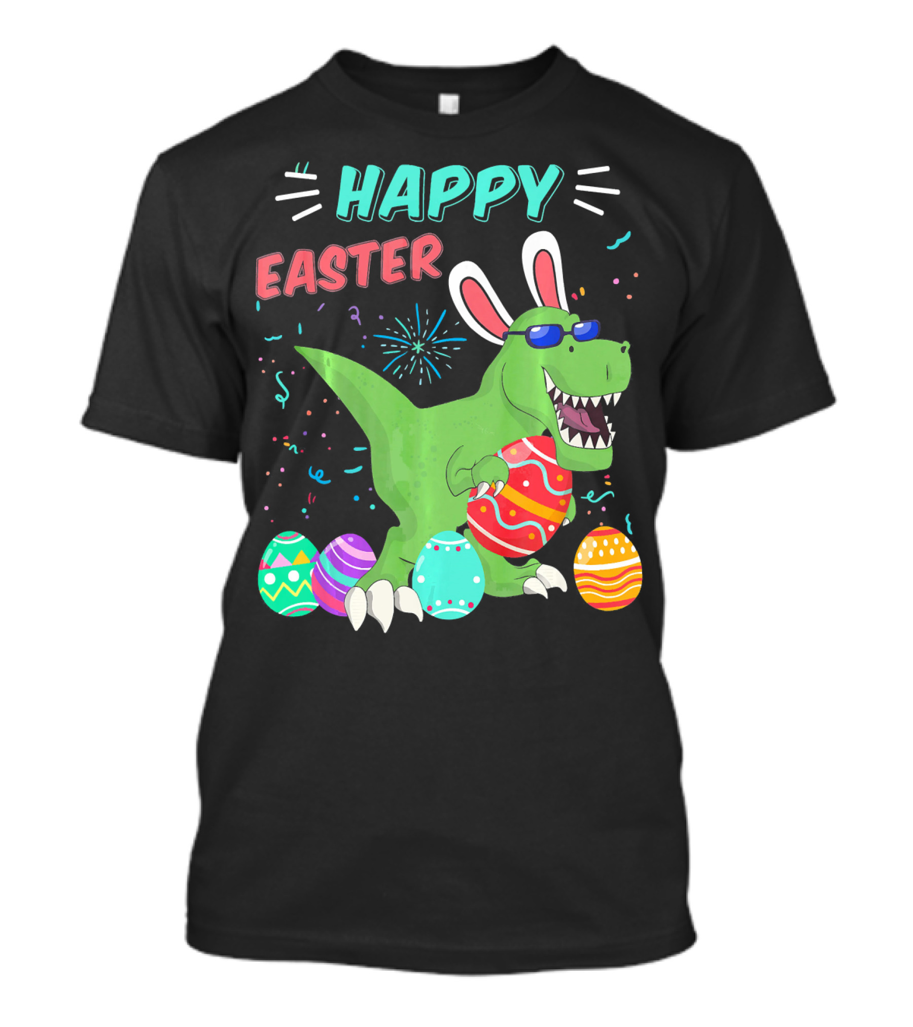 Happy Easter Dinosaur With Eggs And Bunny Ears T-Shirt
