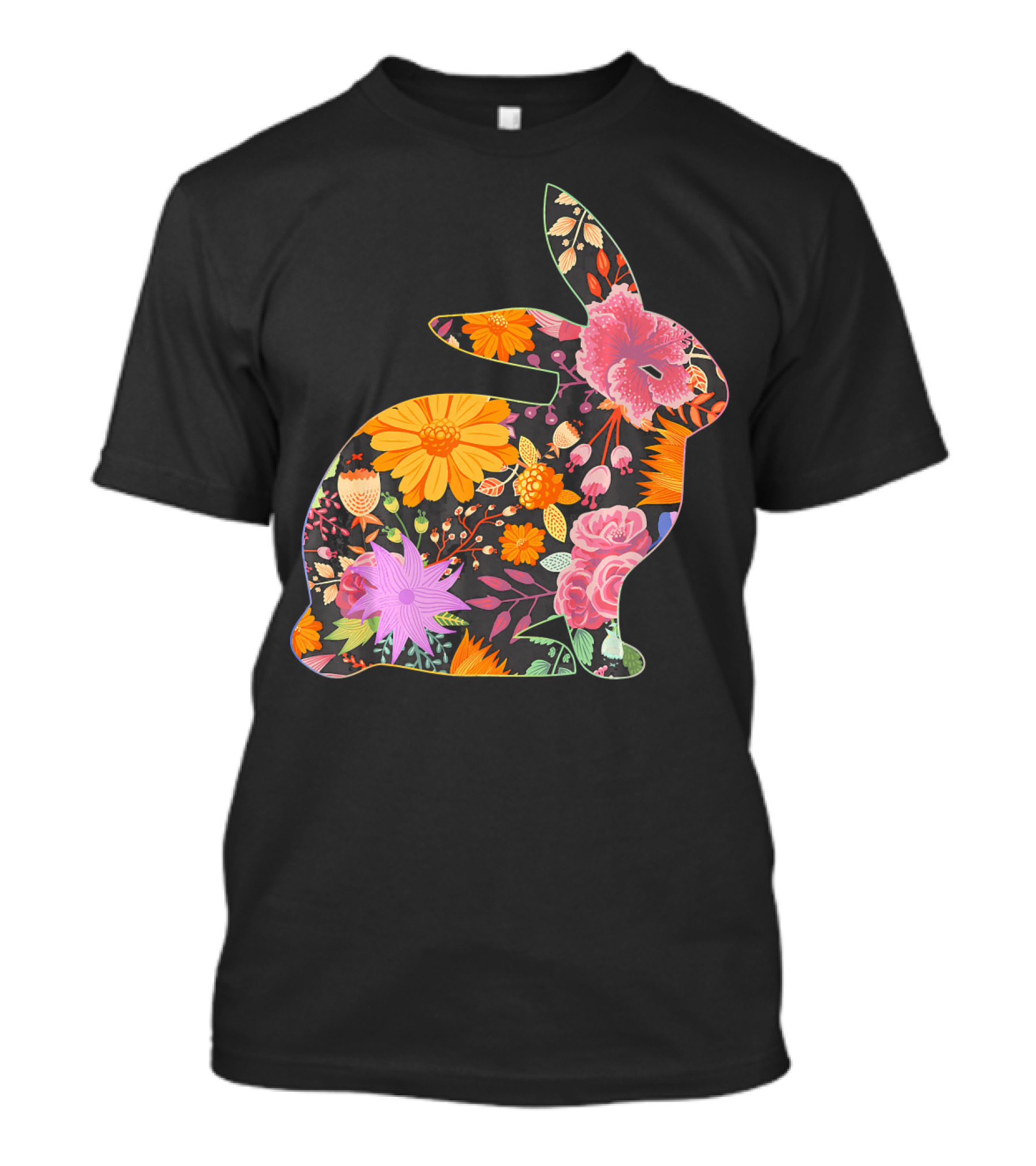 Floral Flower Vintage Retro Rabbit Lover Silhouette With Colorful Blooms T-Shirt