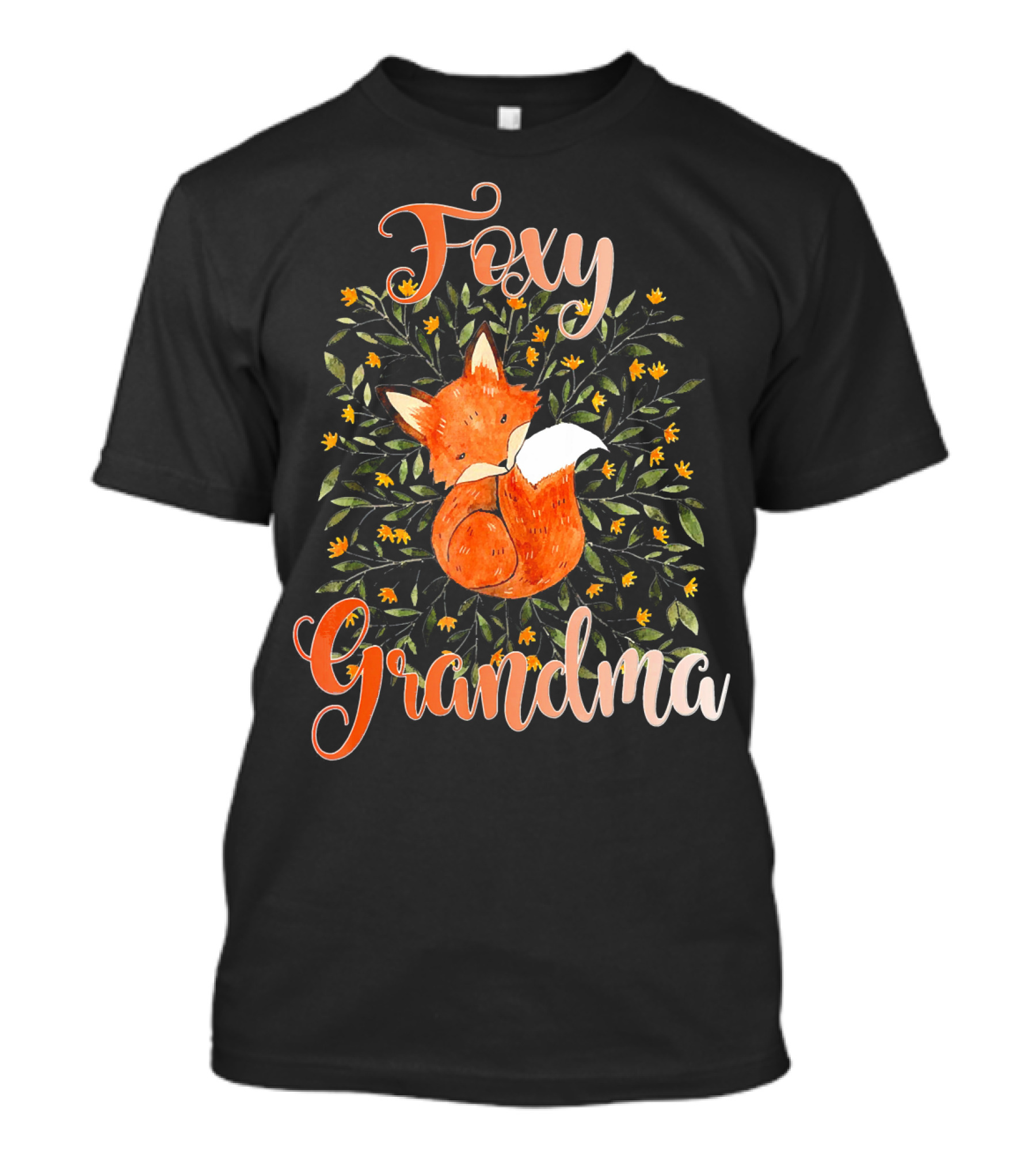 Foxy Grandma Fox Illustration Surrounded By Floral T-Shirt