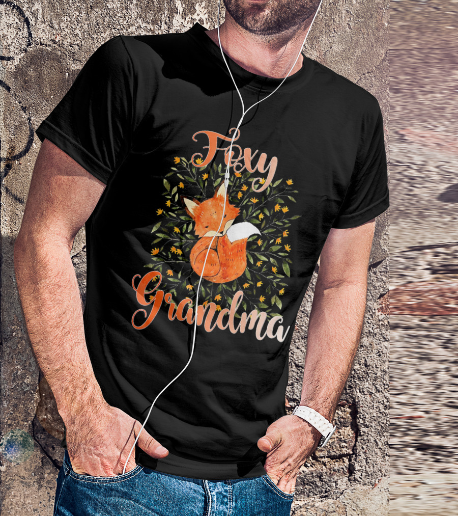 Foxy Grandma Fox Illustration Surrounded By Floral T-Shirt