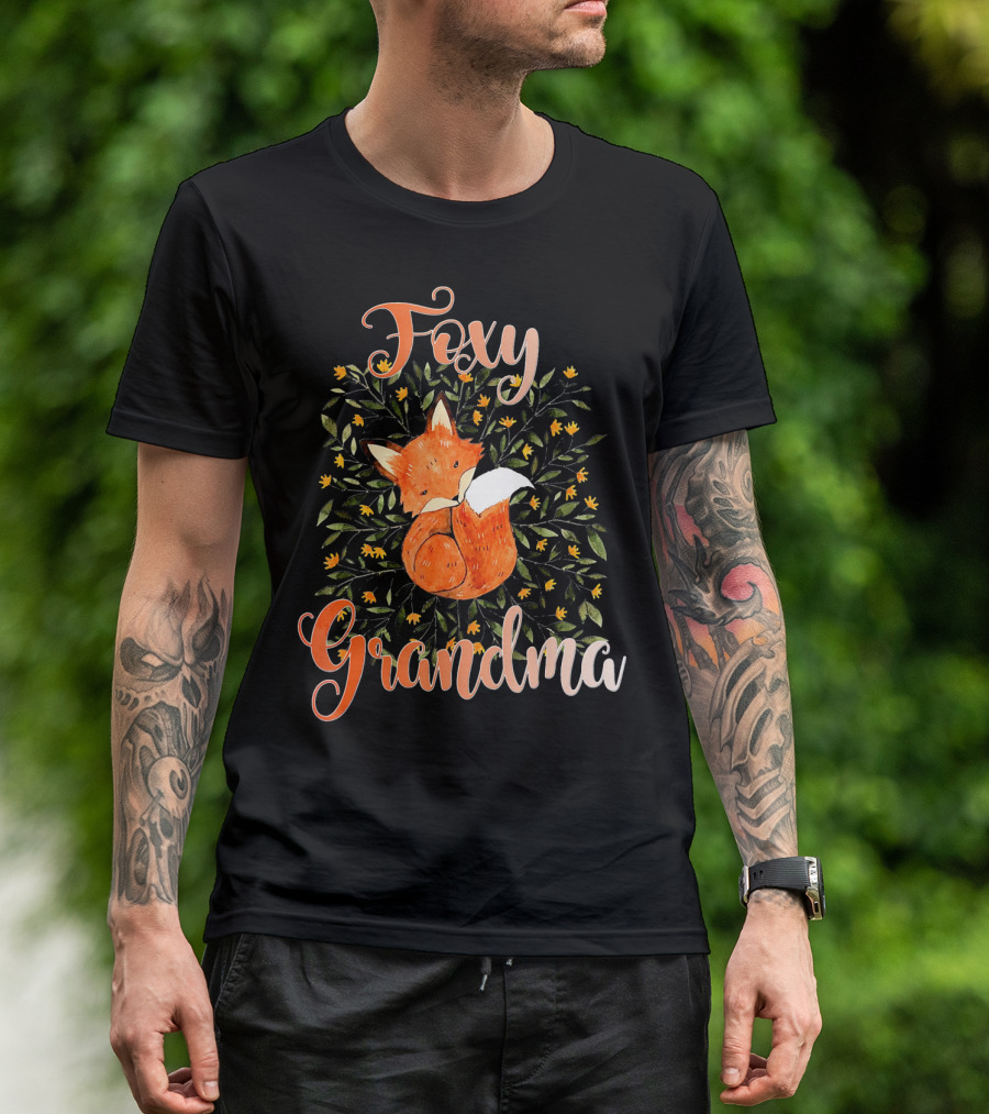 Foxy Grandma Fox Illustration Surrounded By Floral T-Shirt
