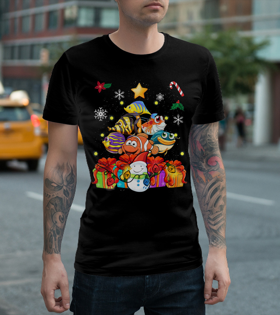 Christmas Tree Koi Fish Snowflakes Gifts Candy Cane Star Decor T-Shirt