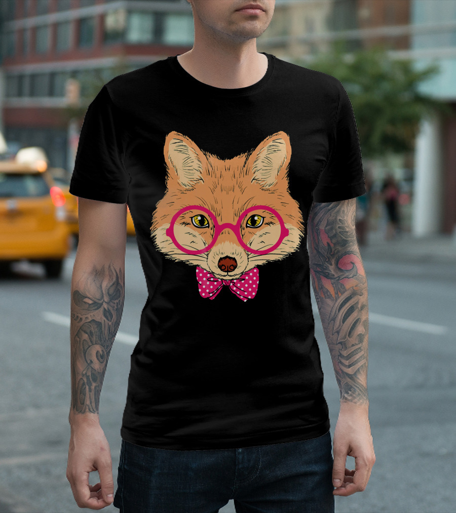Fox With Pink Glasses And Bow Tie For Girls Fox Lover T-Shirt